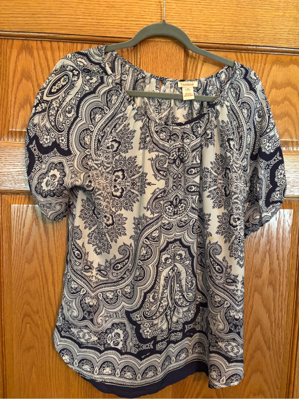 Sundance Navy and White Paisley Peasant Blouse